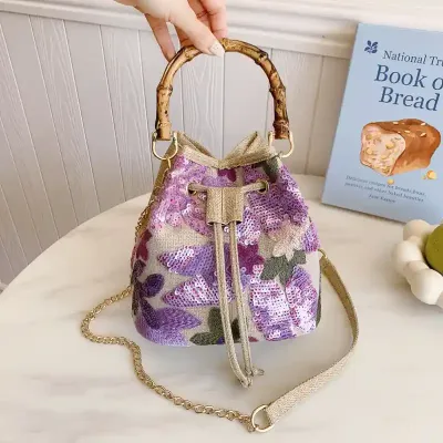 Sequin Linen Embroidery Clutch 